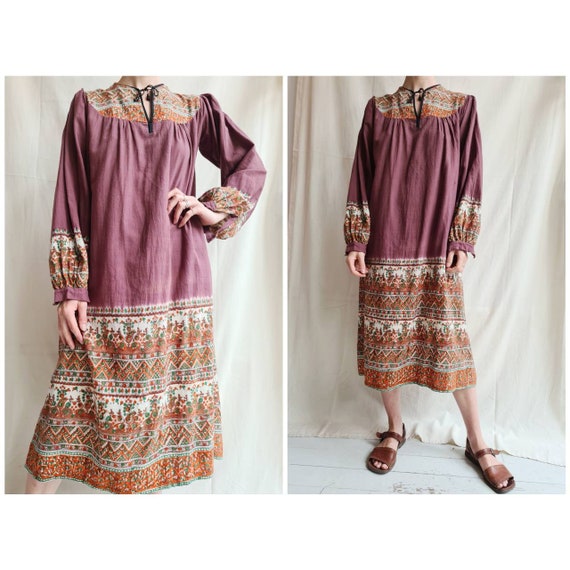 Vintage indian cotton deadstock seventies dress (… - image 1