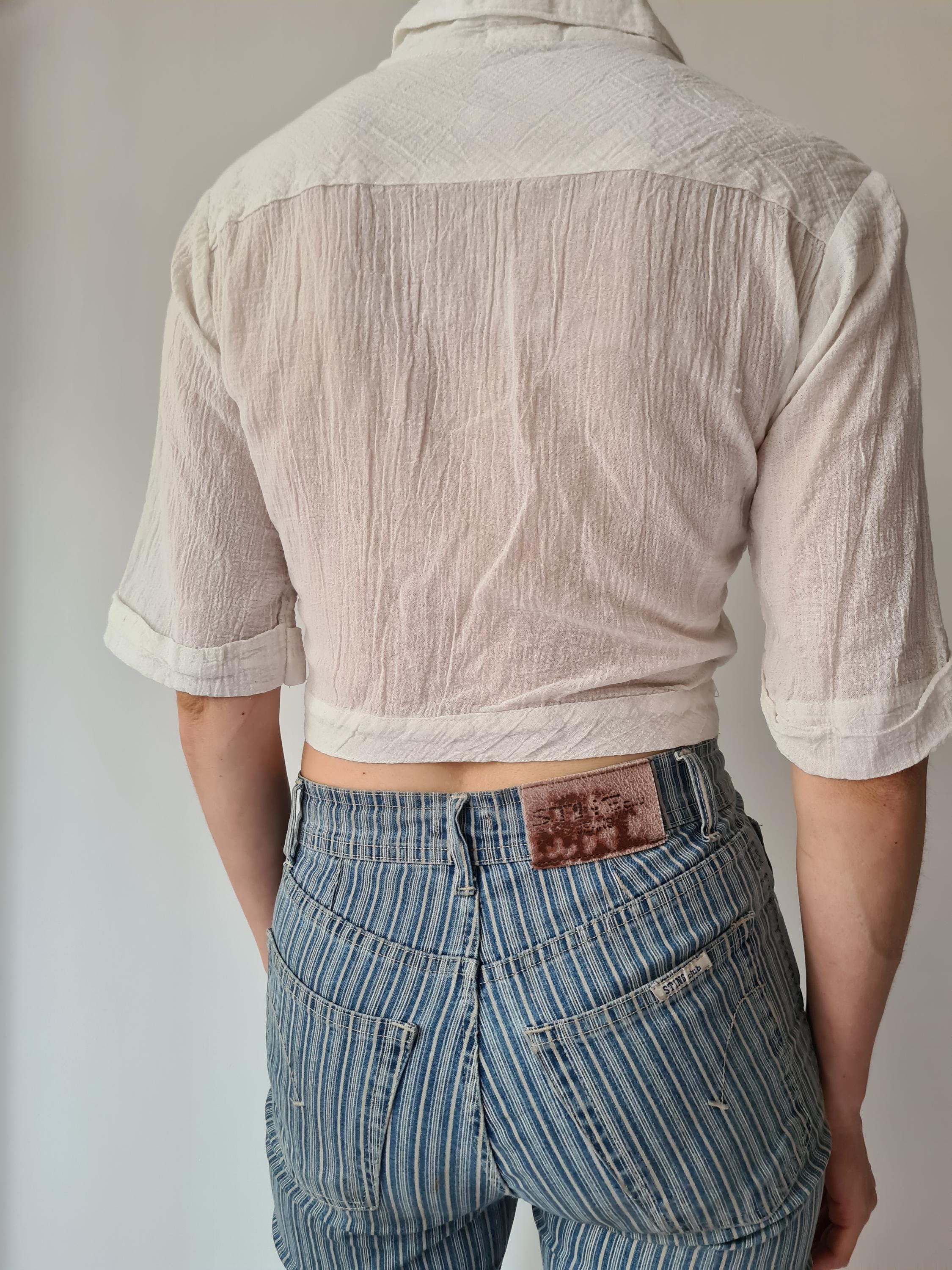 XS Vintage Seventies Cotton Gauze Crop Blouse - Etsy Canada