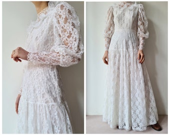 S/xs lace Vintage wedding maxi prairie dress