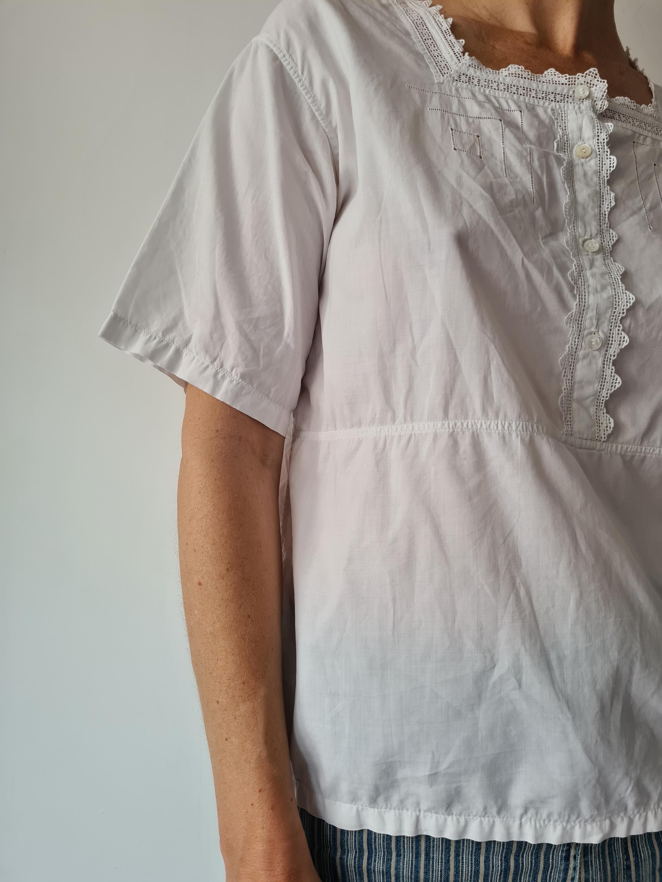 M Vintage French Cotton Embroidery Blouse - Etsy