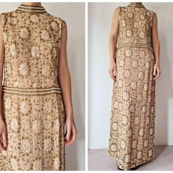 M Vintage Beaded sequin gala maxi dress