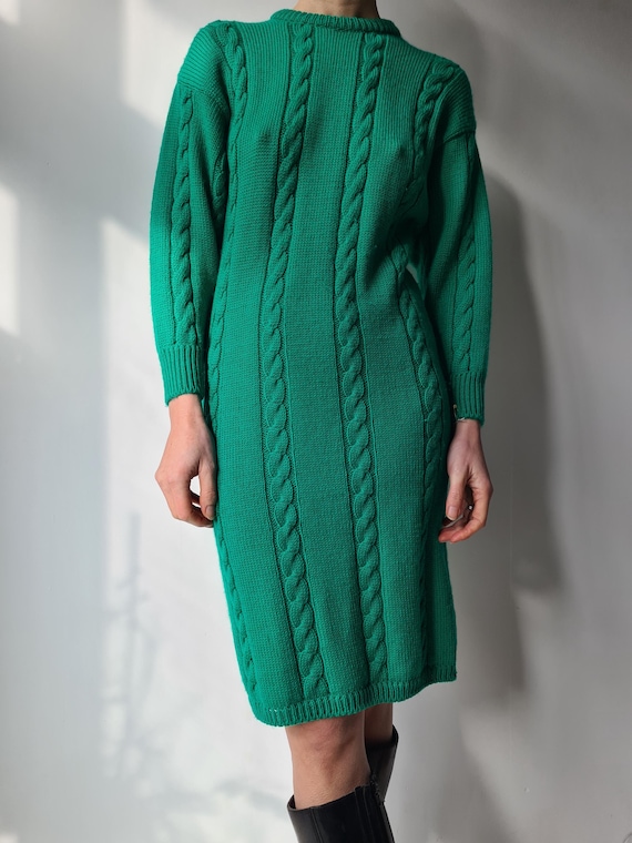 bright knit dress S Vintage bright green knitted dress