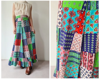Vintage seventies maxi skirt patchwork print S