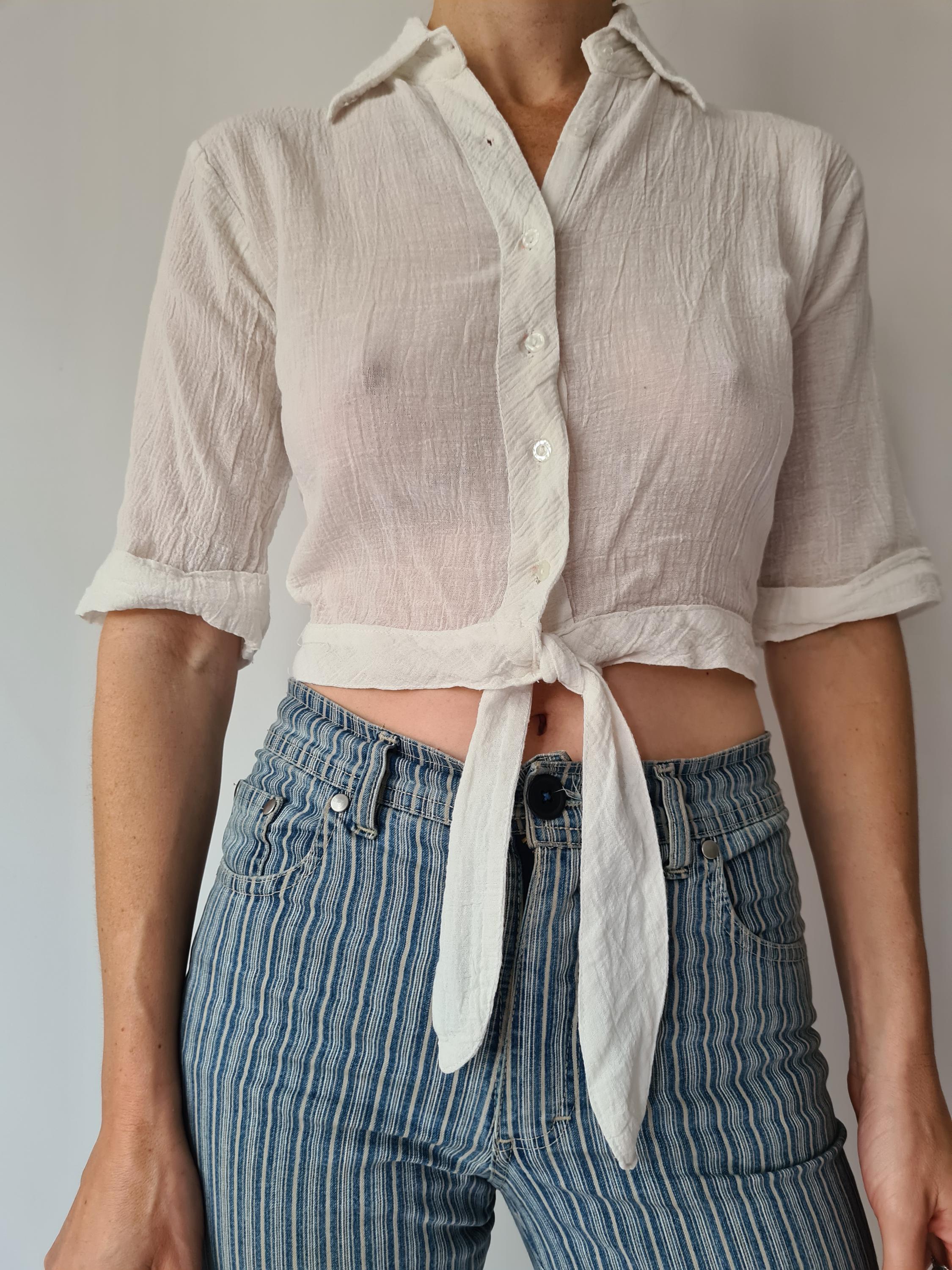 トップス 60s single face foodie XS Vintage Seventies Cotton Gauze Crop Blouse - Etsy Canada