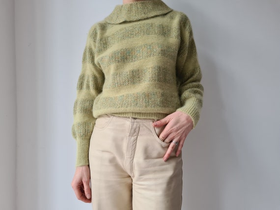 Vintage fluffy angora wool cropped knit pullover S - image 2