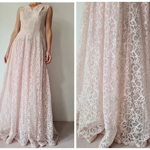 S Vintage Romantic lace wedding soft pink maxi dress