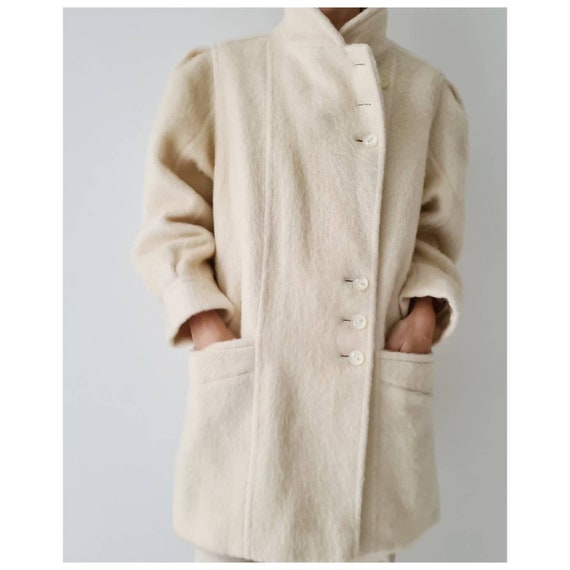 Fluffy cream wool mohair coat