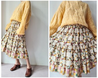 S  patchwork print tiered ruffle peasant style skirt by chipie