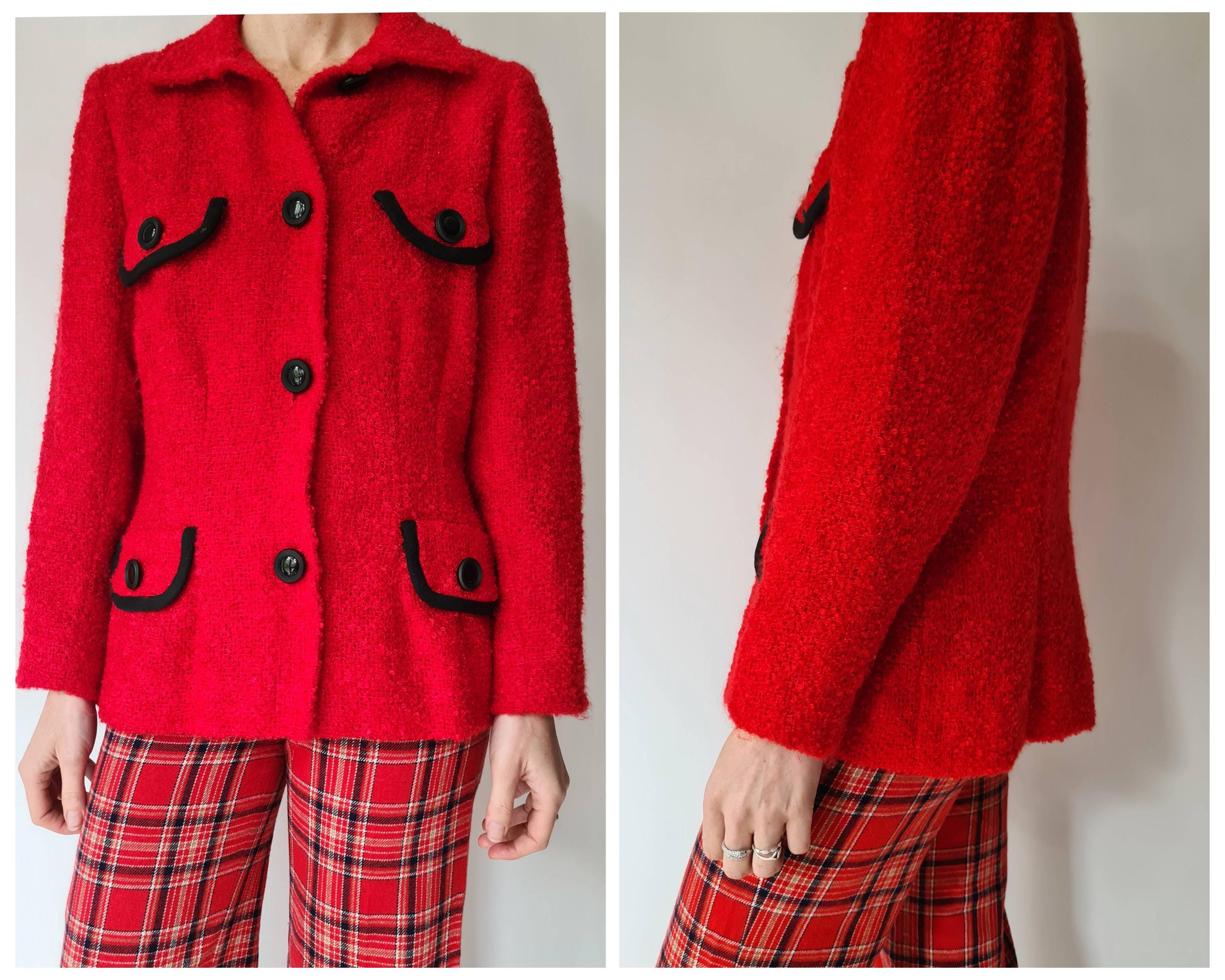 M Vintage Red Bouclé Wool Button Blazer Jacket - Etsy