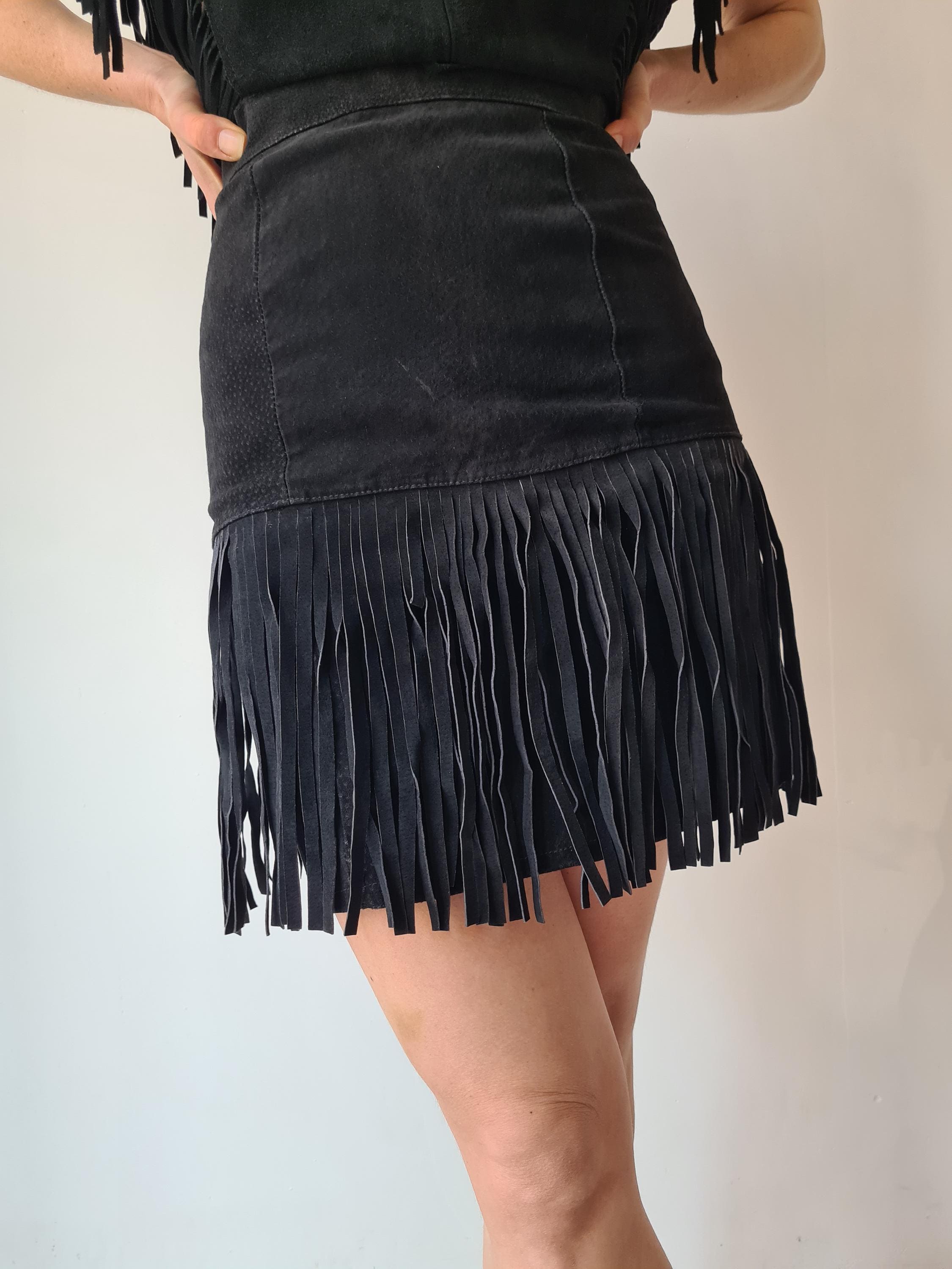 XS ヴィンテージ スエード フリンジ スカート - Etsy 日本