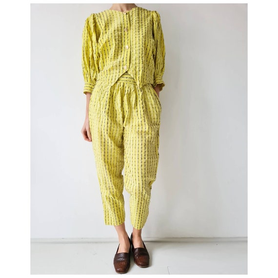Vintage cotton seersucker yellow suit matching set