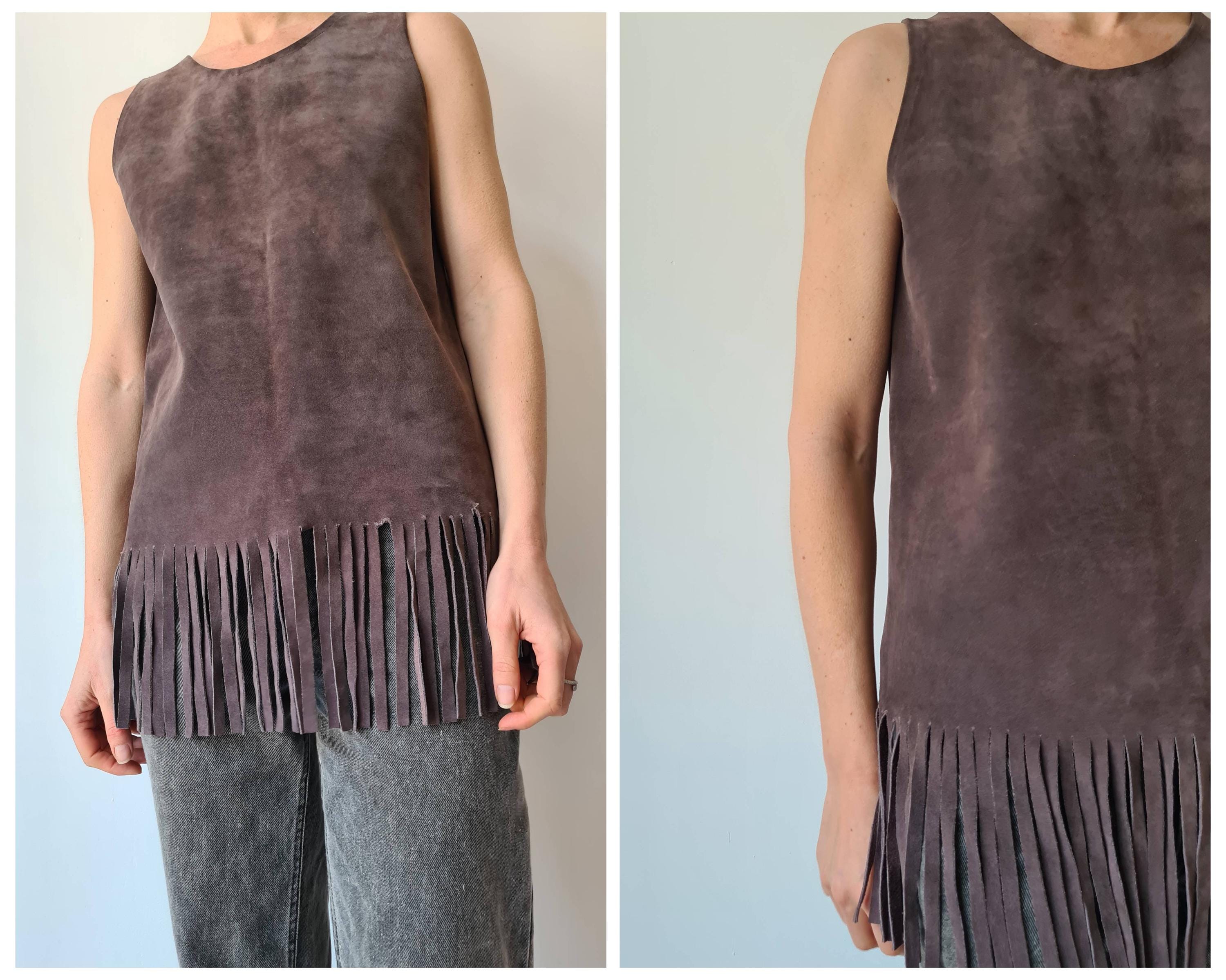 S Suede Vintage Fringe tunic top