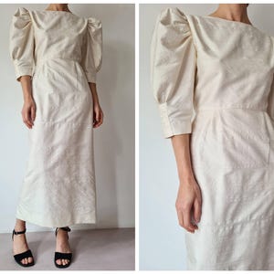 S Vintage raw silk power sleeves wedding dress