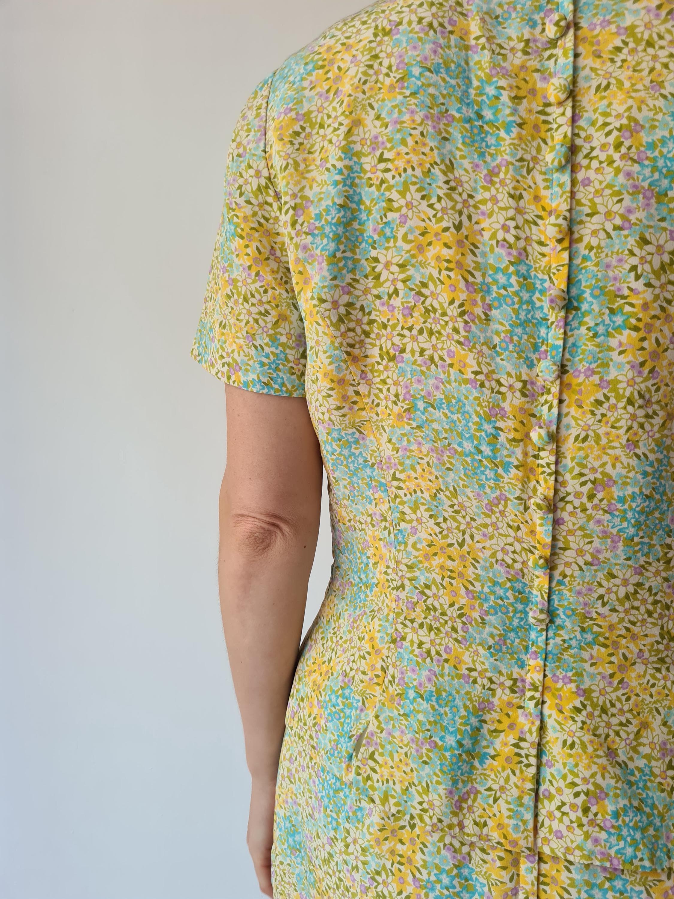 S ヴィンテージシルク花柄ペプラムドレス - Etsy 日本