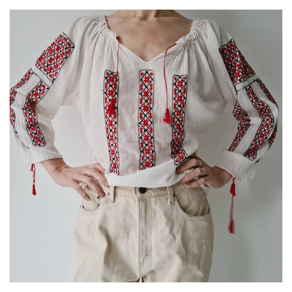 Vintage Romanian folklore cotton gauze paper thin