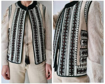 S to M Romanian lammy shearling embroidery Vintage folklore waistcoat vest