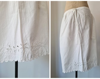 L Vintage antike französische Baumwollstickerei Shorts Pumphose