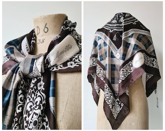 Foulard Vintage Marina D'Este 100% Soie 88x90 Cm - Superbe Couleur Marron - Occasion En Très Bon état