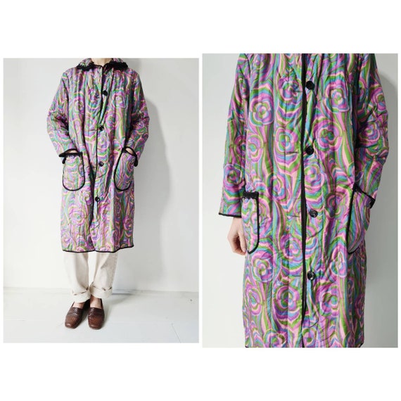 Vintage 60-ies retro quilted housecoat robe s/M