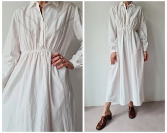 M Vintage white cotton French nightgown broderie dress