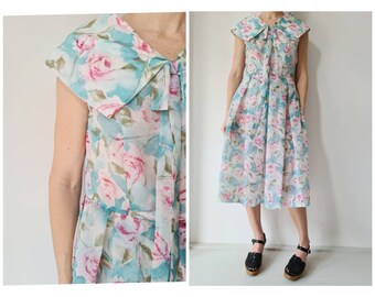 Vintage 50-ies kraag bloemen jurk S up M