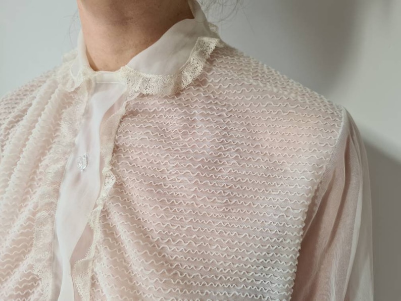 Vintage 50-ies sheer ruffle romantic blouse S