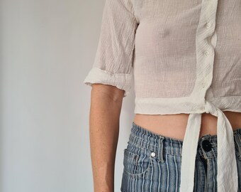 XS Vintage Seventies Cotton Gauze Crop Blouse - Etsy Canada