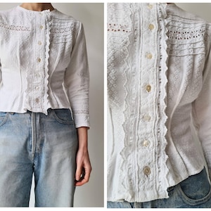 S Antique white cotton flanel blouse