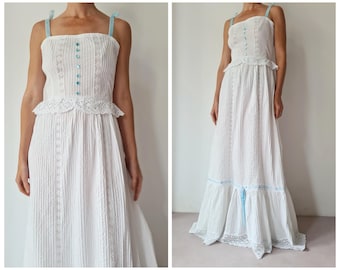 Xs S Vintage Mexican wedding maxi cotton long summer dress