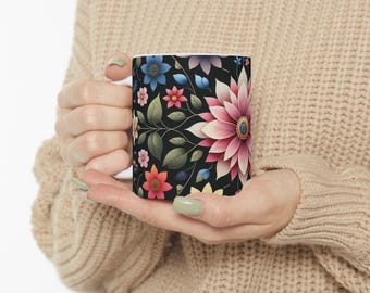 Floral Ceramic Coffee Mug: Stylish Boho Drinkware Gift