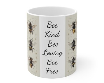 Bee Mug: Floral Coffee Cup, Honeybee Lover Gift