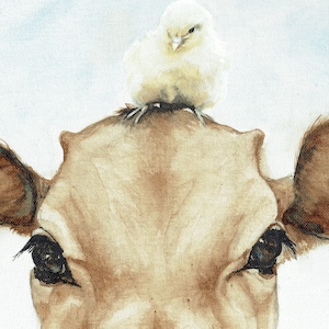 Hatched, Cow and Chick - Coffee/Gouache - Print of original Art