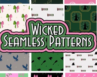 Wicked Seamless Patterns-Repeating -Digital Paper -movie broadway- flying monkeys Elphaba Glinda wand witchy wizard party fans witchy DIY