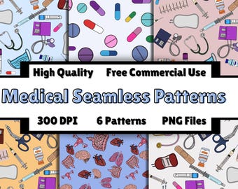 Medical Professional Seamless Patterns- Repeating Patterns- Digital Download- High Quality 300 DPI- Healthcare- Nursing- Medicine