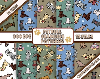 Playful Pittie Seamless Pattern Bundle Cartoon Pit Bull Dogs 13 Seamless PNG Files 300 DPI Neutral Color Palette