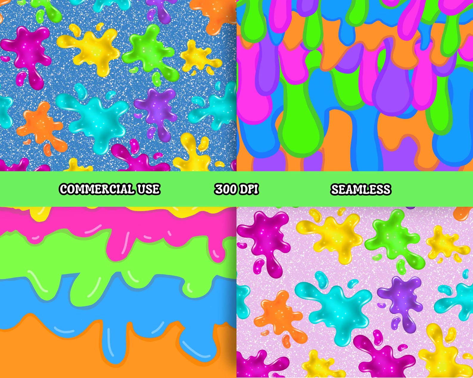 Slime Digital Paper Bundle – Neon & Glitter Slime Seamless Patterns ...