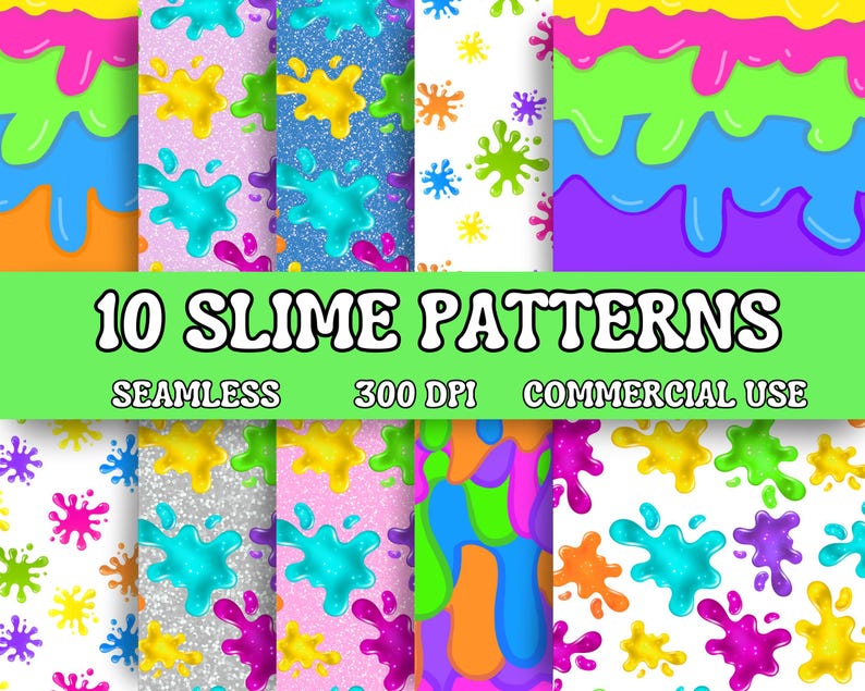 Slime Digital Paper Bundle – Neon & Glitter Slime Seamless Patterns ...