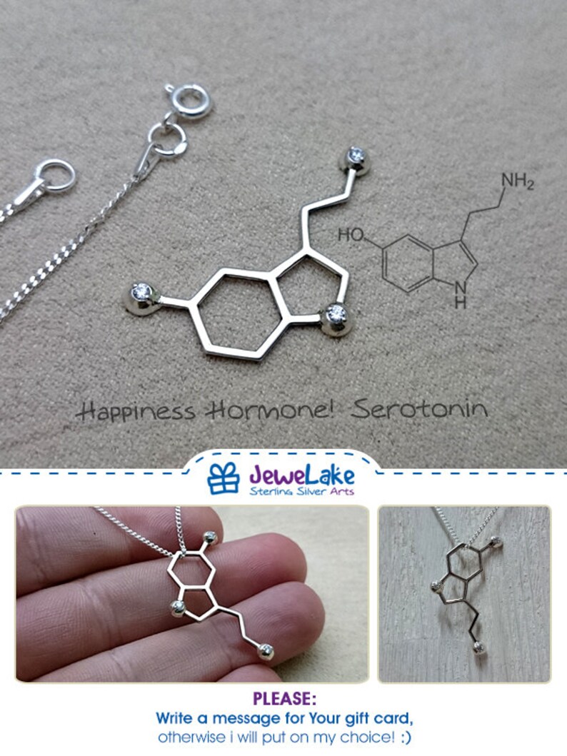 Science jewelry molecule necklace serotonin necklace chemistry Etsy