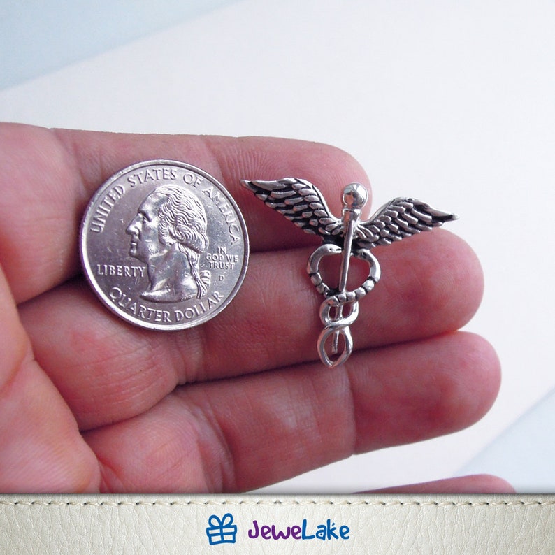 Caduceus sterling silver charm Nurse Jewellery Doctor gift Caduceus necklace Medical jewelry Nursing Graduation gift Medical Symbol RN MD