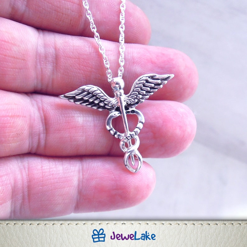 Caduceus sterling silver charm Nurse Jewellery Doctor gift Caduceus necklace Medical jewelry Nursing Graduation gift Medical Symbol RN MD
