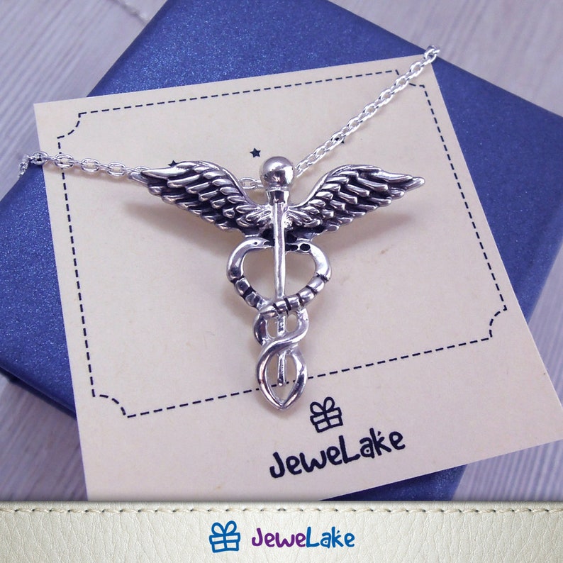 Caduceus sterling silver charm Nurse Jewellery Doctor gift Caduceus necklace Medical jewelry Nursing Graduation gift Medical Symbol RN MD