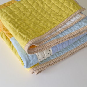 Yellow patchwork quilt, modern hand-quilted throw blanket image 4