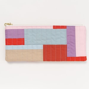 Quiltad färgblockspåse nr 3, modern geometrisk lapptäcke, medelstor accessoarpåse för pennor, blyertspennor, kosmetika, pysselidéer