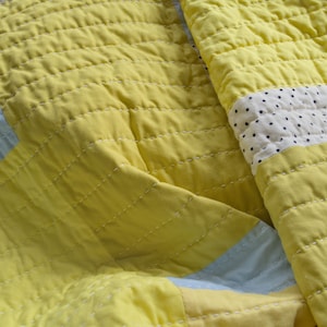 Yellow patchwork quilt, modern hand-quilted throw blanket image 5