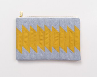 Quilted pouch, modern geometric patchwork, pen and pencil case, makeup bag, notions pouch