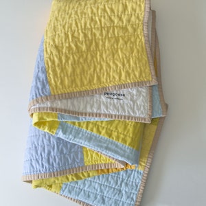 Yellow patchwork quilt, modern hand-quilted throw blanket image 2