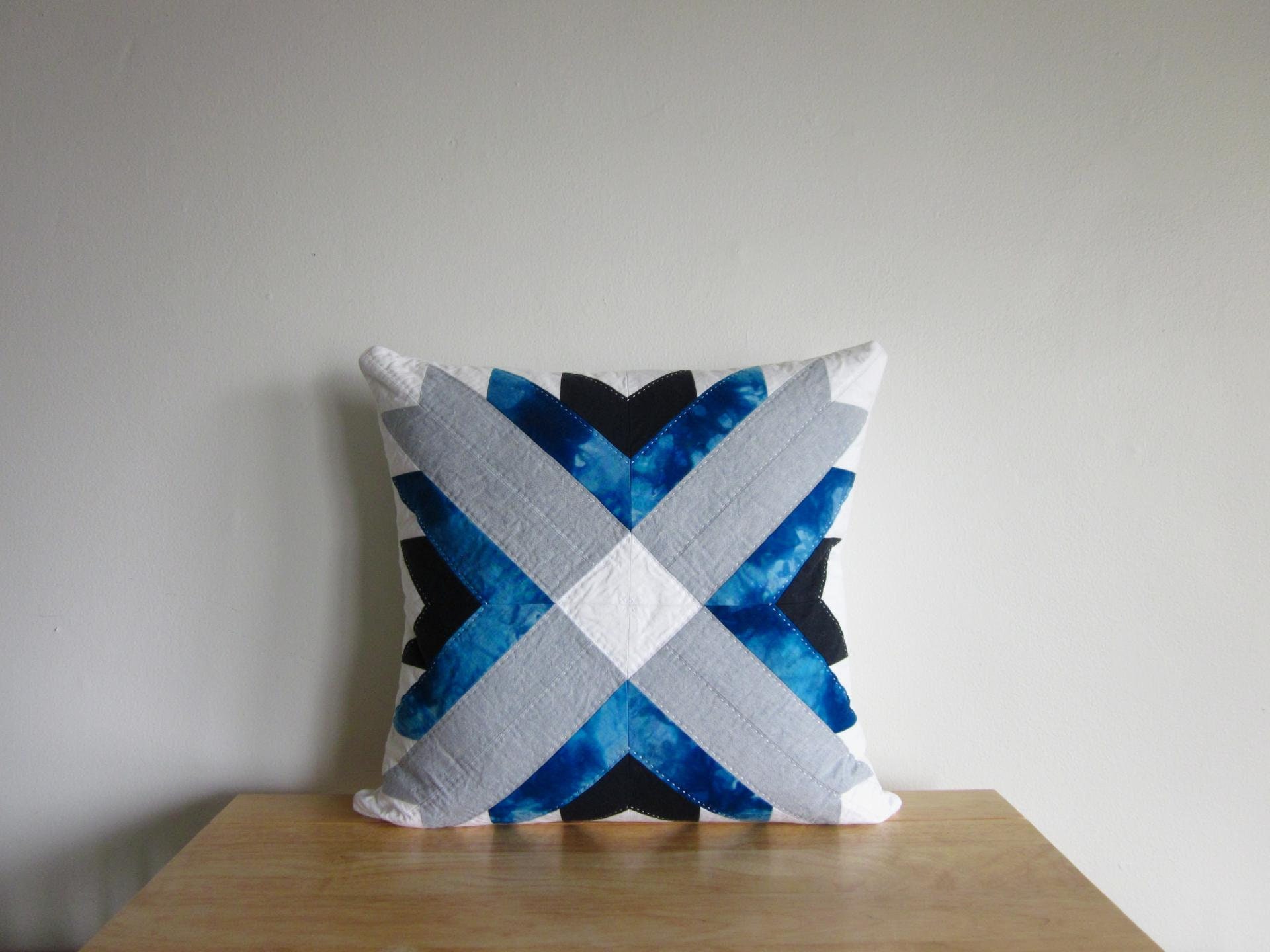 Handquilted Throw Pillow Cover With Optional Insert, Geometric Floral