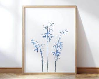 Blue Wildflower Minimalist Botanical Floral Illustration Print