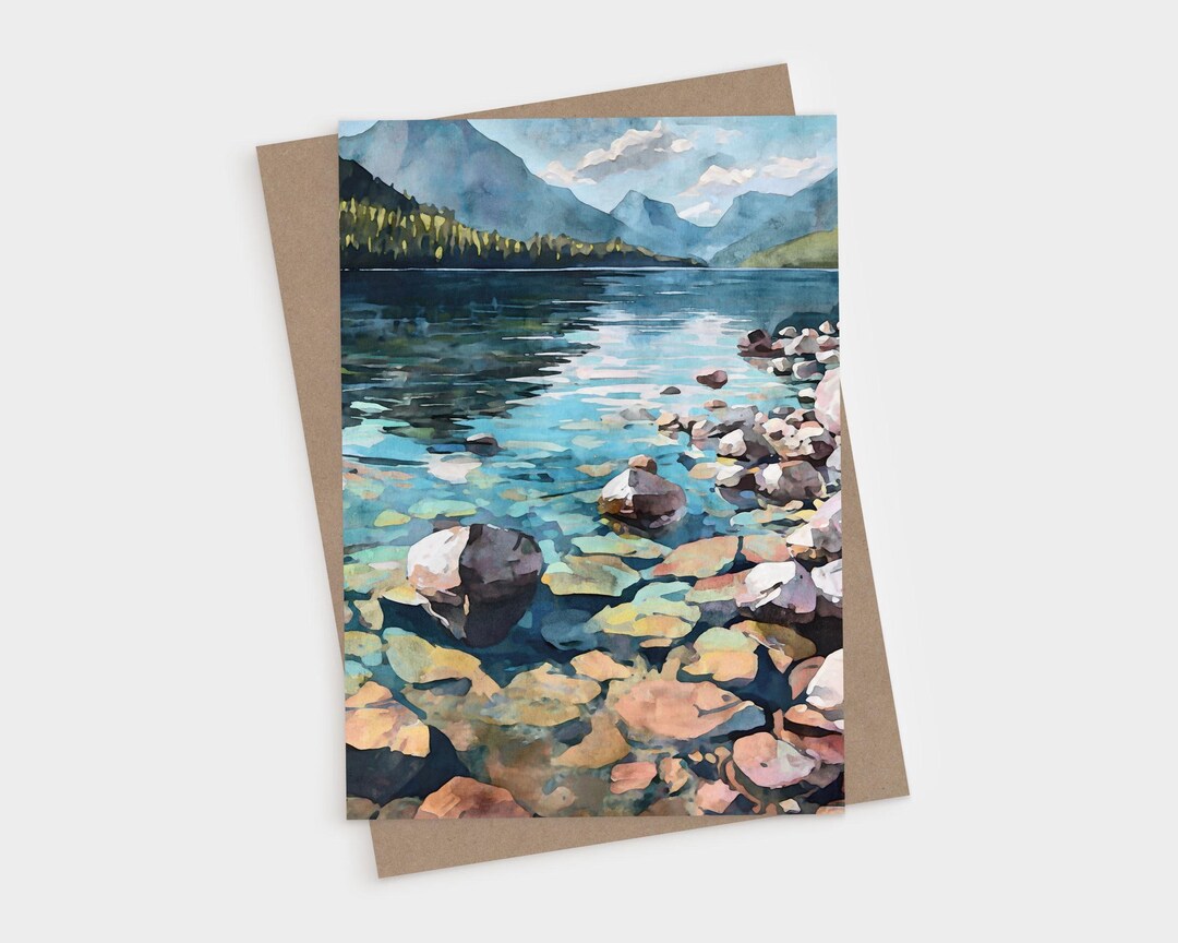 Lake Mcdonald Watercolor Greeting Card - Glacier National Park Blank ...