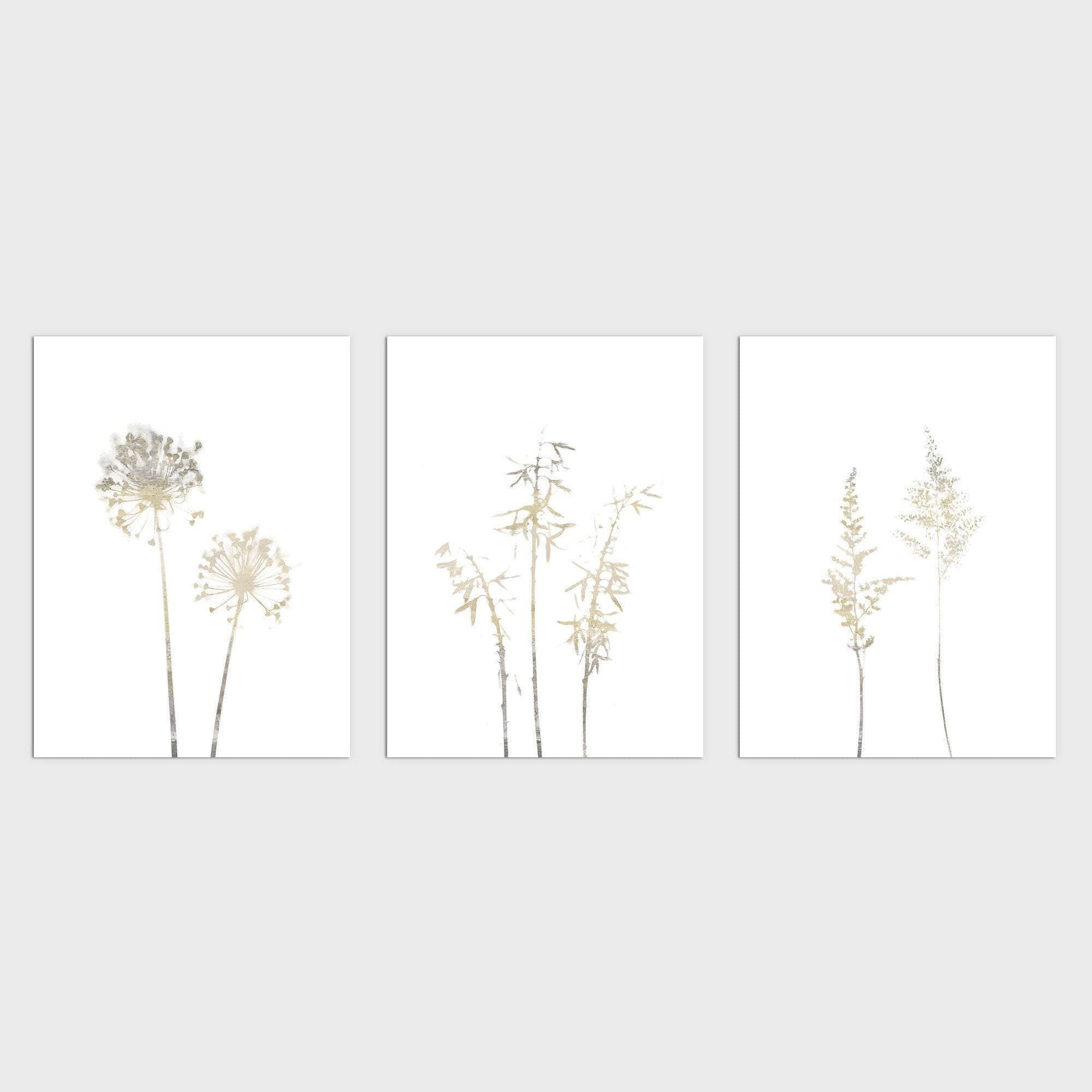 Neutral Botanical Wall Art Set of 3 Prints - Minimalist Beige and Brown ...